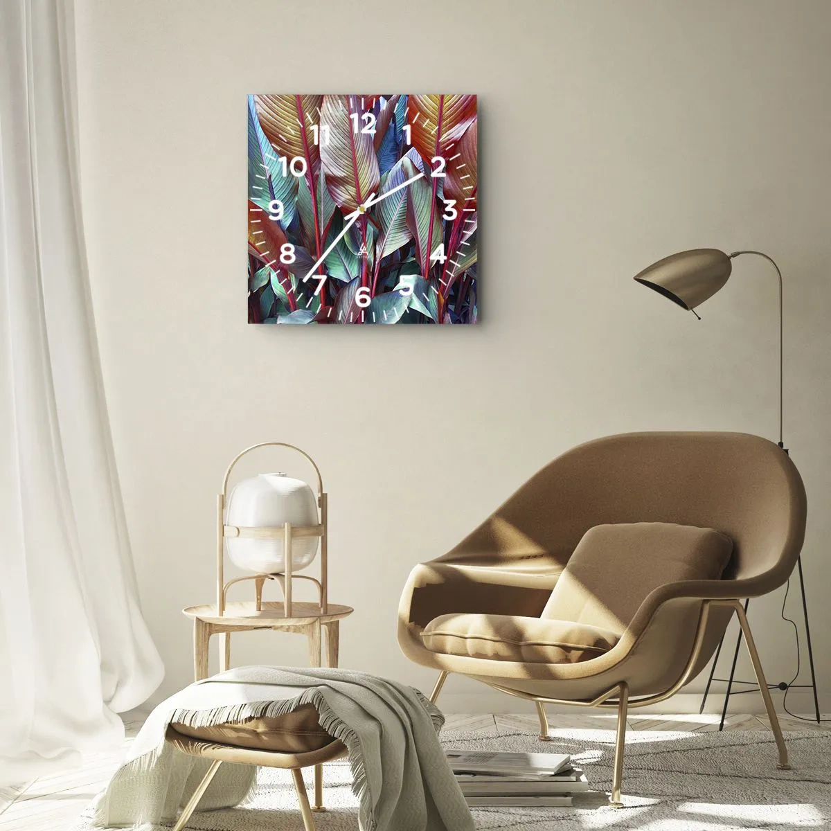 Reloj de pared - Reloj de vidrio - Un matorral de colores - 40x40 cm
