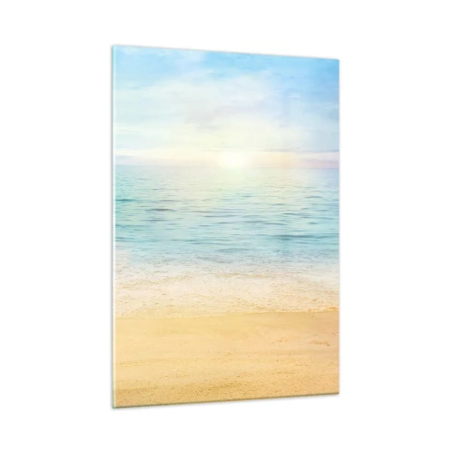 Cuadro sobre vidrio - Impresiones sobre Vidrio - Una playa soleada con mar y cielo azules. - 50x70cm - Gran cielo azul - Decoración de pared moderna para salón y dormitorio ARTTOR