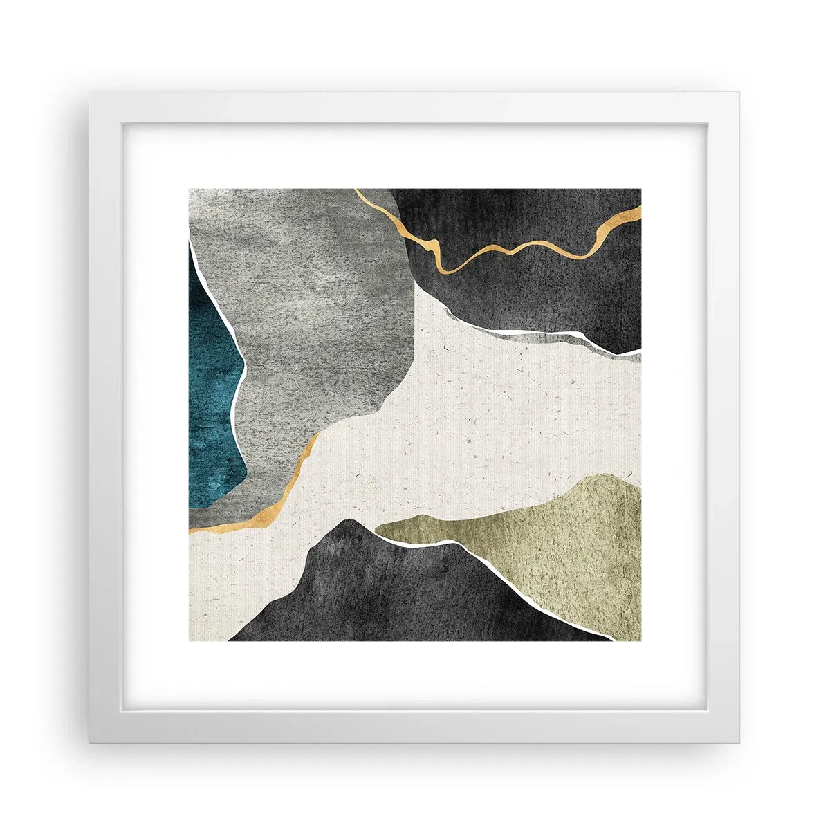 Póster en marco blanco - Composición en mosaico con una hebra de oro - 30x30 cm