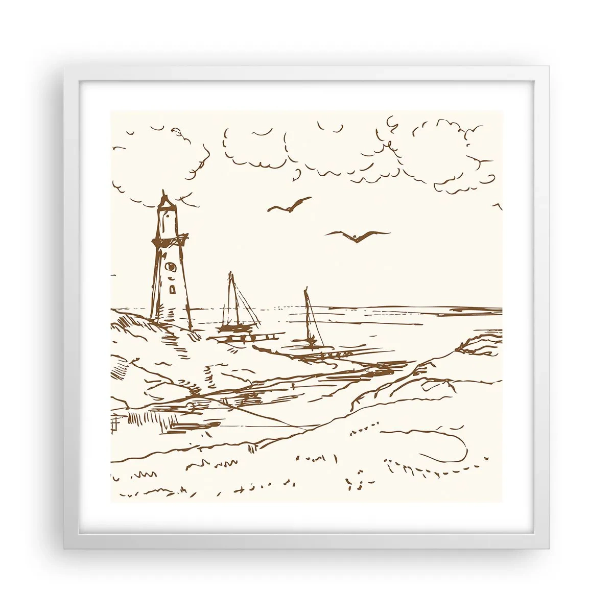 Póster en marco blanco - Un esbozo de un recuerdo de verano - 50x50 cm