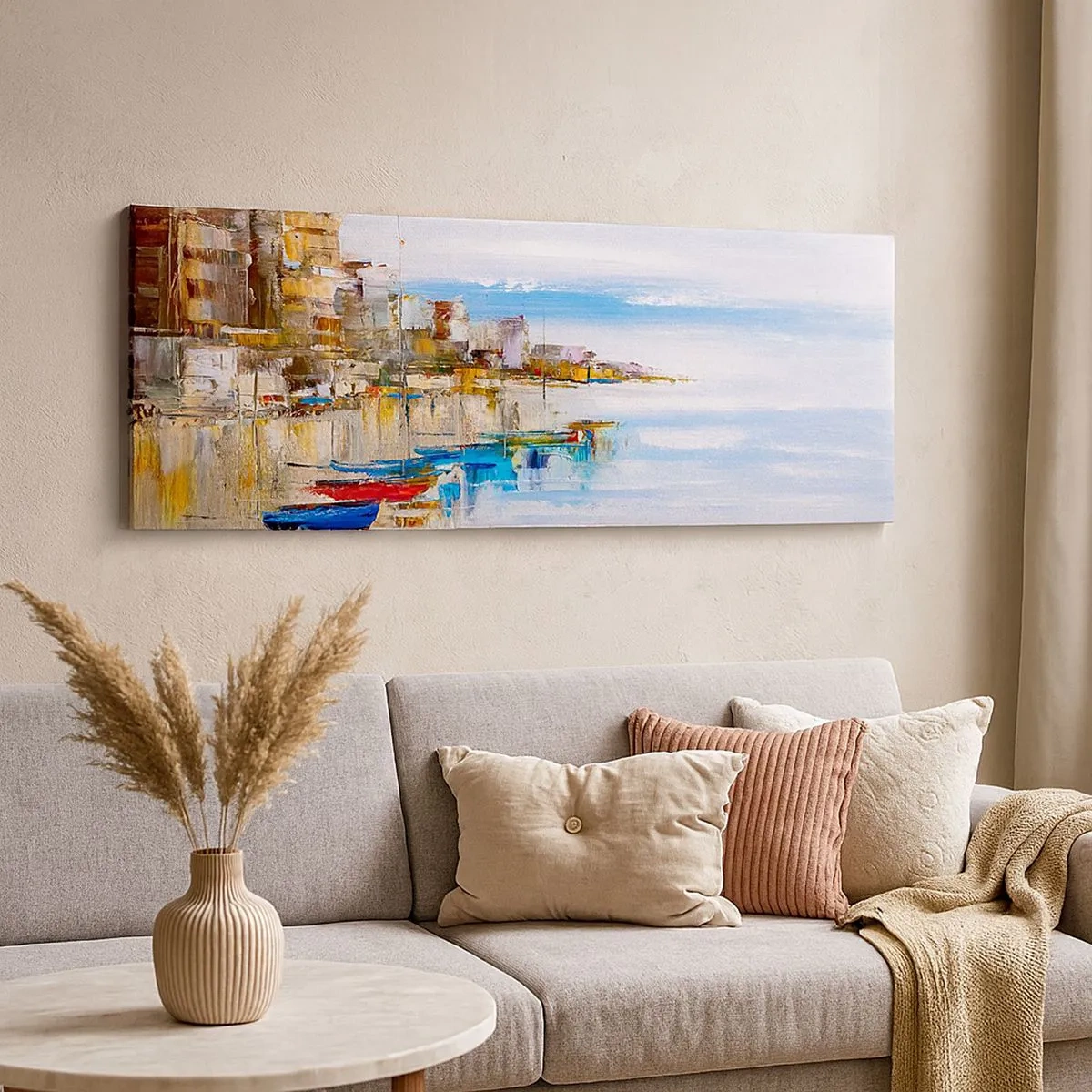 Cuadro sobre lienzo - Impresión de Imagen - Puerto urbano multicolor - 100x40 cm