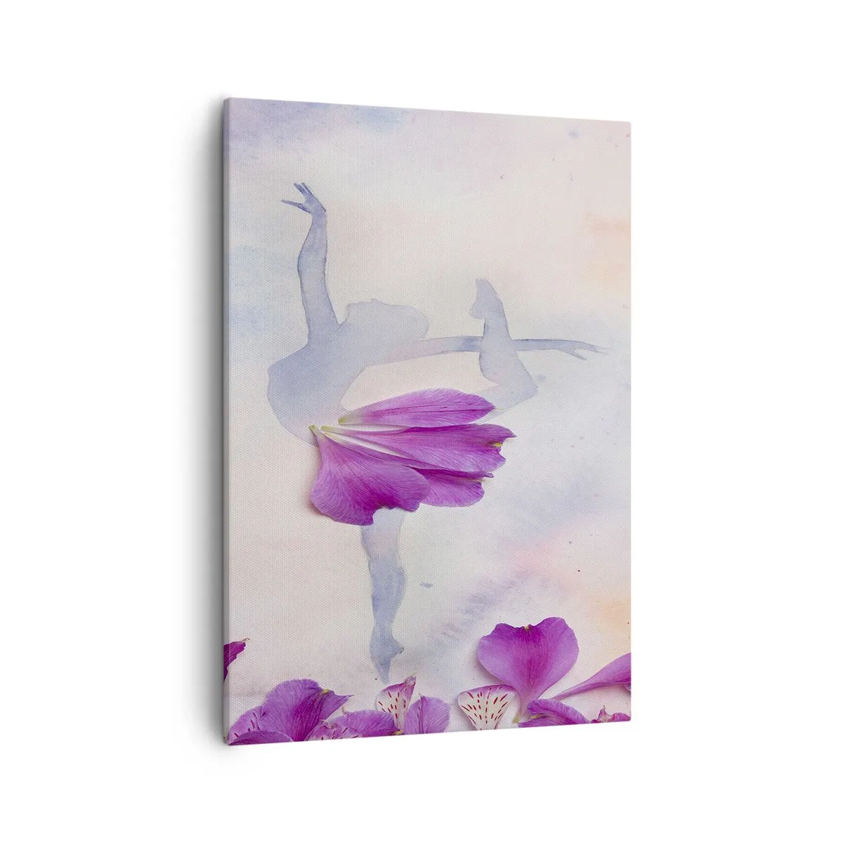 Cuadro sobre lienzo - Impresión de Imagen - Una bailarina con un vestido de pétalos de flores sobre un fondo pastel. - 50x70cm - Suave como una flor - Decoración de pared moderna para salón y dormitorio ARTTOR