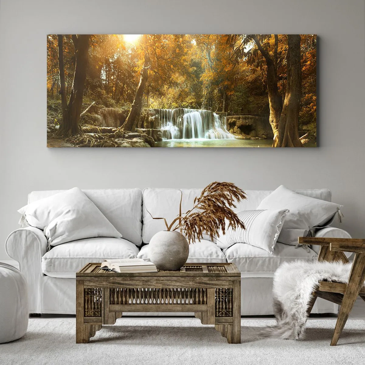 Cuadro sobre lienzo - Impresión de Imagen - Una cascada en el parque - 100x40 cm