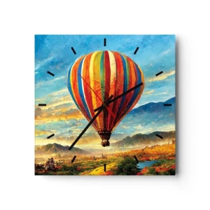 Reloj de pared - Reloj de vidrio - Un globo colorido sobre un paisaje pintoresco. - 30x30cm - En silencio se ve el horizonte - Decoración de pared moderna para salón y dormitorio ARTTOR