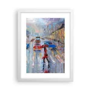 Póster en marco blanco - Una tarde de lluvia en la ciudad - 30x40 cm