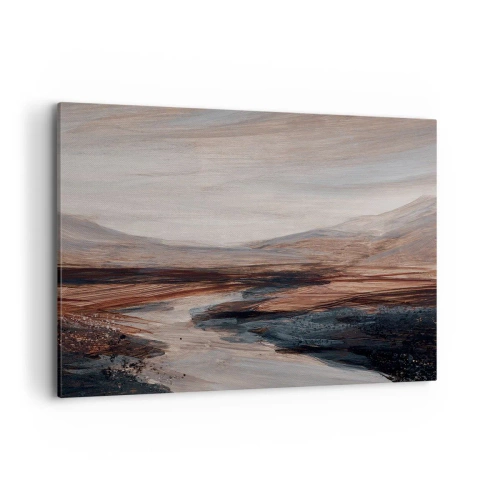 Cuadro sobre lienzo - Impresión de Imagen - Un paisaje pintoresco con un río y montañas. - 100x70cm - Valle apacible - Decoración de pared moderna para salón y dormitorio ARTTOR