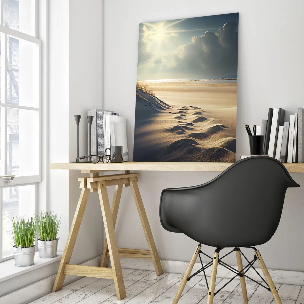 Cuadro sobre vidrio - Impresiones sobre Vidrio - Dunas doradas en la playa al atardecer con vistas al mar - 70x100cm - Paisaje tranquilizador - Decoración de pared moderna para salón y dormitorio ARTTOR
