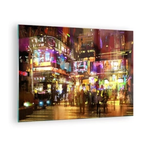 Cuadro sobre vidrio - Impresiones sobre Vidrio - Una ciudad vibrante bajo la luz de neón - 70x50cm - En un mar de luz - Decoración de pared moderna para salón y dormitorio ARTTOR