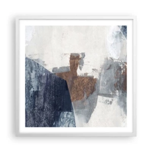 Póster en marco blanco - Formas azules y marrones - 60x60 cm