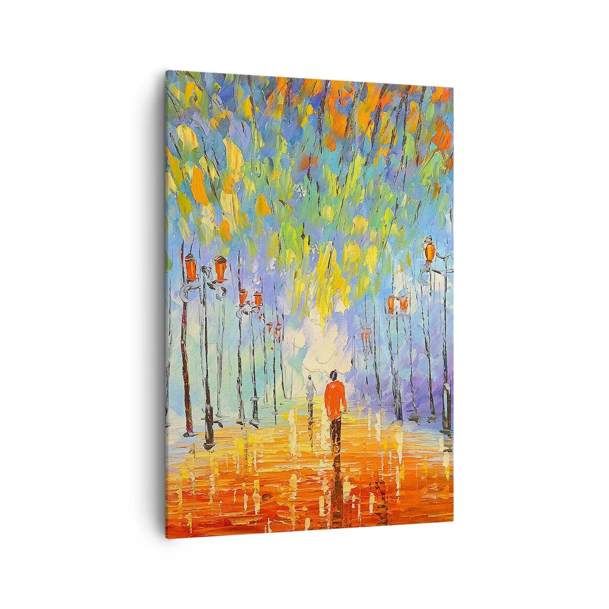 Cuadro sobre lienzo - Impresión de Imagen - Un pintoresco paseo entre los faroles en una noche lluviosa. - 70x100cm - La canción nocturna de la lluvia - Decoración de pared moderna para salón y dormitorio ARTTOR