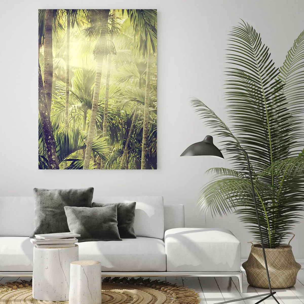 Cuadro sobre vidrio - Impresiones sobre Vidrio - Selva tropical verde bajo el sol - 50x70cm - En el cálido verde - Decoración de pared moderna para salón y dormitorio ARTTOR