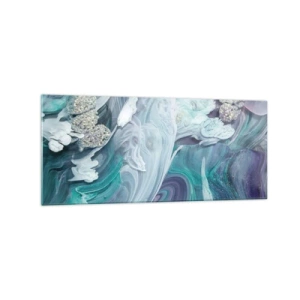 Cuadro sobre vidrio - Impresiones sobre Vidrio - Remolinos abstractos en tonos azules y blancos - 120x50cm - Corrientes de azul - Decoración de pared moderna para salón y dormitorio ARTTOR