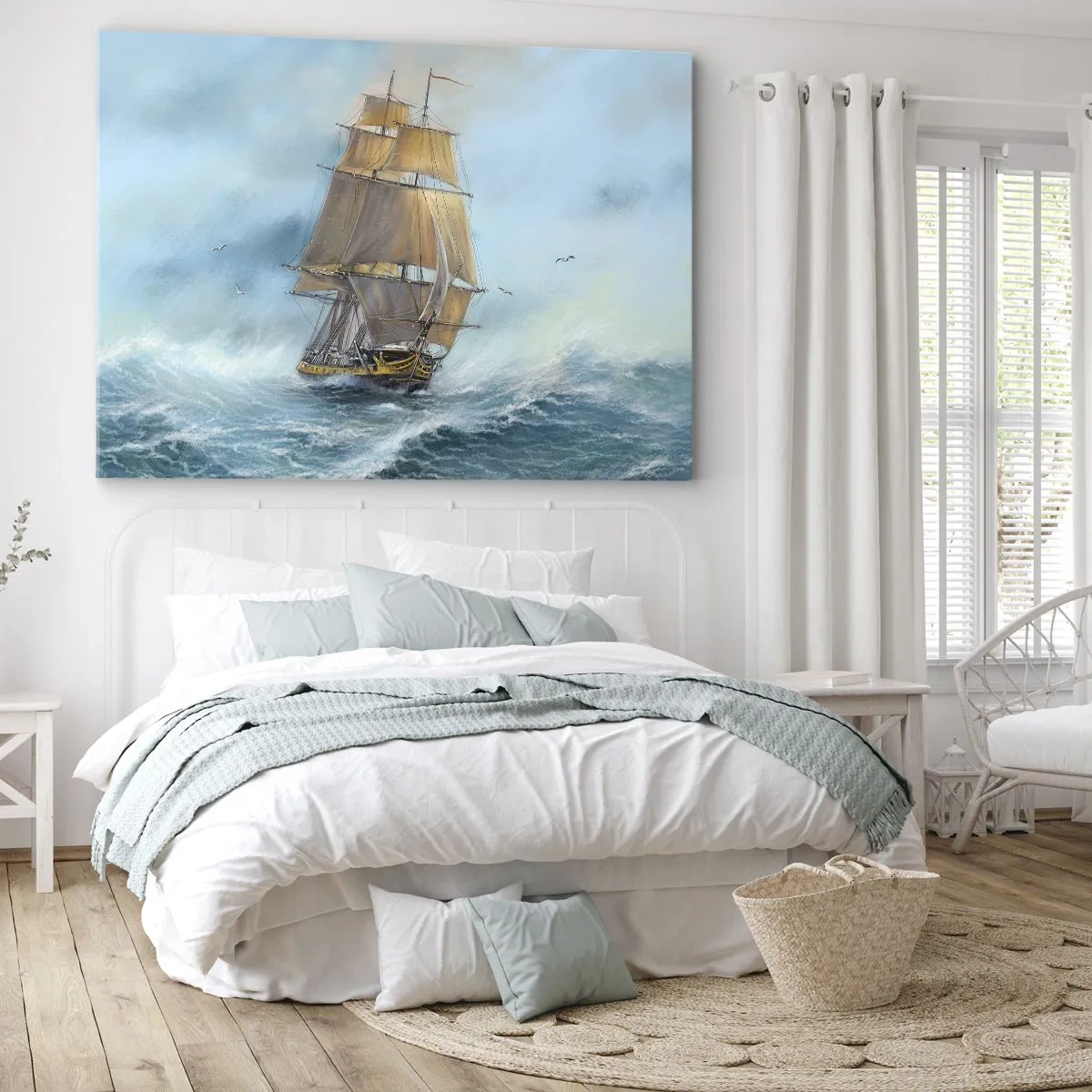 Cuadro sobre lienzo - Impresión de Imagen - Un velero en un mar tempestuoso - 70x50cm - Surcando las olas - Decoración de pared moderna para salón y dormitorio ARTTOR