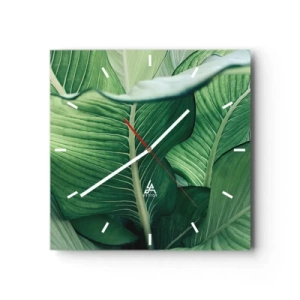 Reloj de pared - Reloj de vidrio - Hojas verdes con detalles expresivos y estructura. - 30x30cm - Vida intensamente verde - Decoración de pared moderna para salón y dormitorio ARTTOR