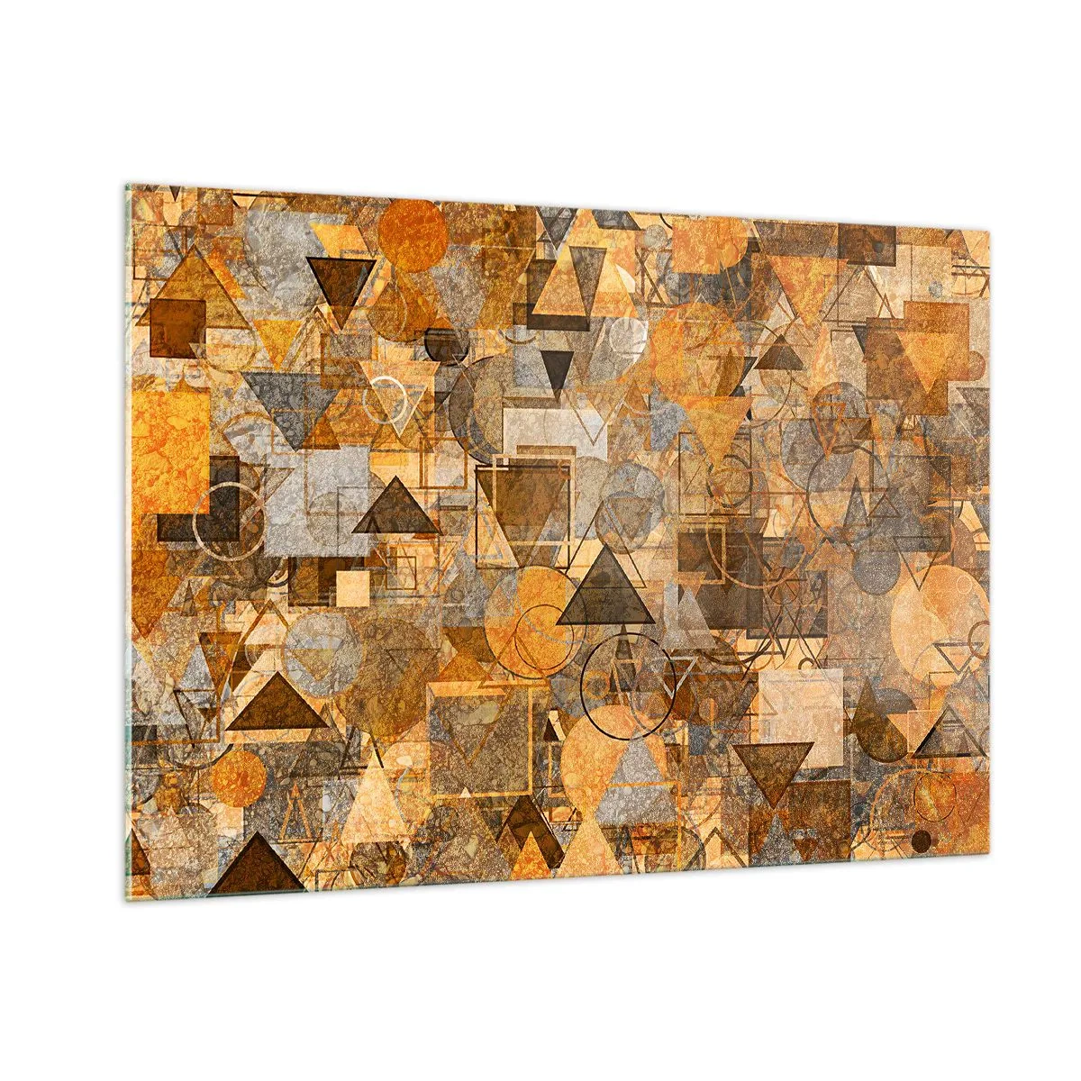 Cuadro sobre vidrio - Impresiones sobre Vidrio - Composición geométrica abstracta en tonos cálidos. - 100x70cm - El mundo en formas - Decoración de pared moderna para salón y dormitorio ARTTOR