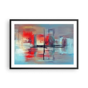 Póster en marco negro - Una composición abstracta con colores intensos, líneas y formas geométricas. - 70x50cm - Paisaje en una dimensión desconocida - Decoración de pared moderna para salón y dormitorio ARTTOR