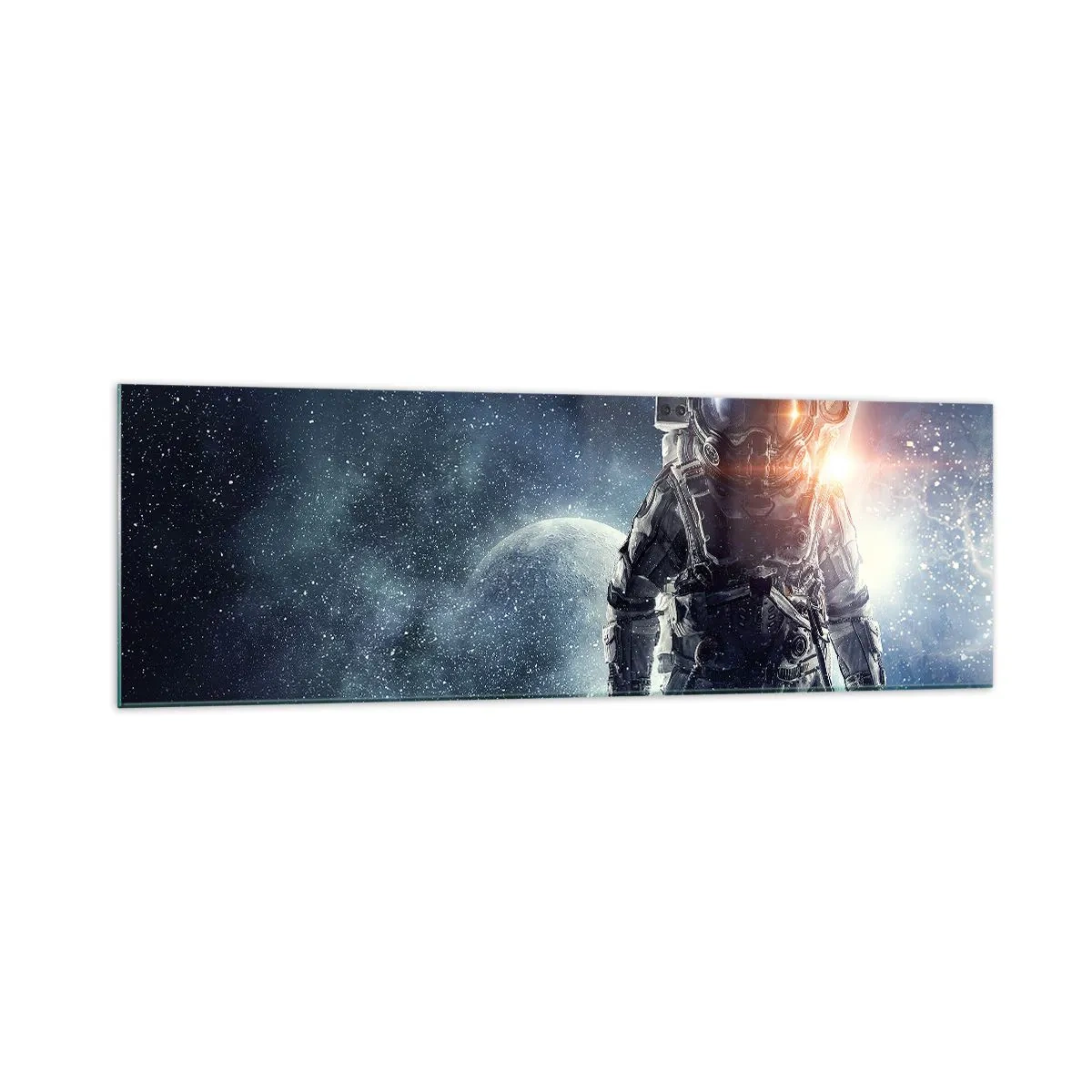 Cuadro sobre vidrio - Impresiones sobre Vidrio - Astronauta con el espacio y el planeta Tierra como telón de fondo - 160x50cm - Una aventura cósmica - Decoración de pared moderna para salón y dormitorio ARTTOR