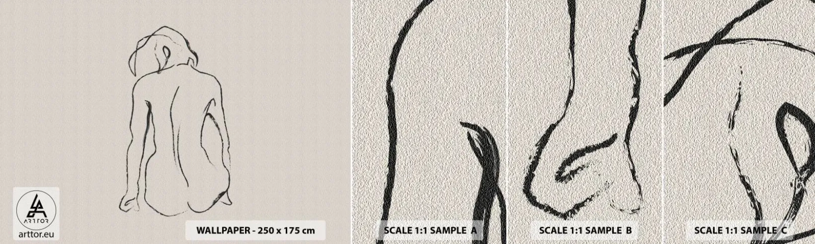Muestra De Fotomural Standard Eco - Esbozos de una espalada - Acto, Línea, Dibujo - 100x30 cm