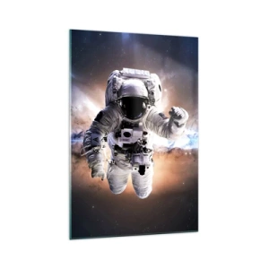 Cuadro sobre vidrio - Impresiones sobre Vidrio - Astronauta en el espacio - 70x100cm - Saludos desde el espacio exterior - Decoración de pared moderna para salón y dormitorio ARTTOR