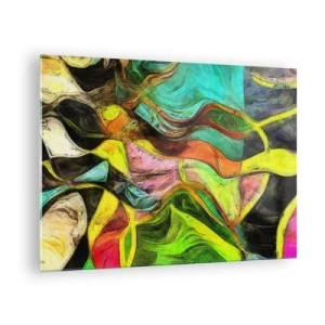 Cuadro sobre vidrio - Impresiones sobre Vidrio - Una composición abstracta con ondas intensas y multicolores. - 70x50cm - El movimiento es la vida - Decoración de pared moderna para salón y dormitorio ARTTOR
