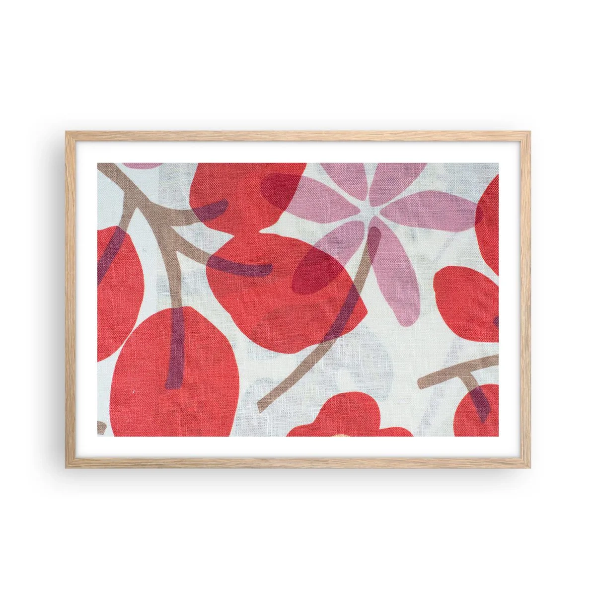 Póster en marco roble claro - Composición floral en rosa - 70x50 cm