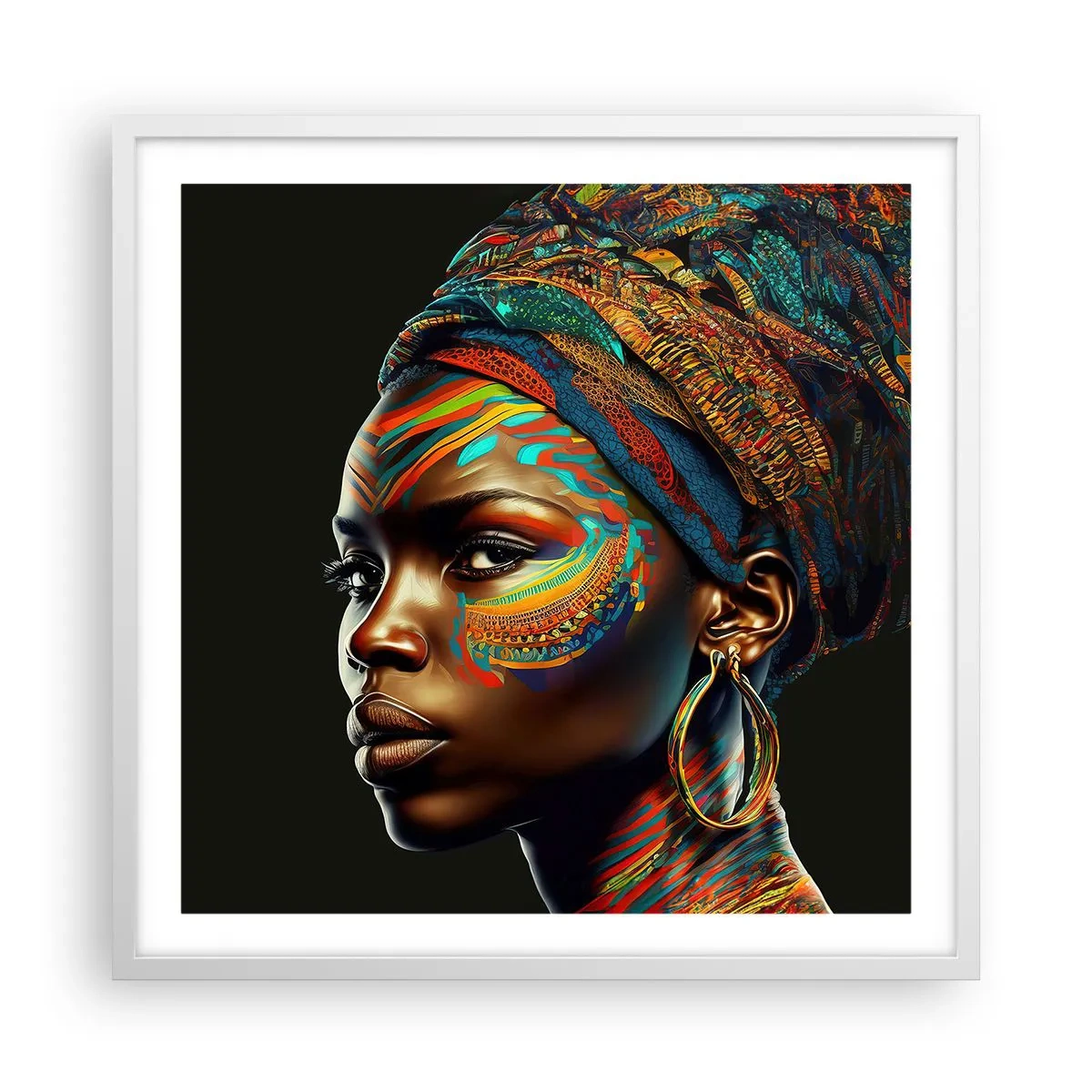 Póster en marco blanco - Reina africana - 60x60 cm