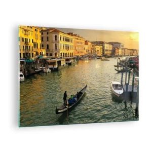 Cuadro sobre vidrio - Impresiones sobre Vidrio - Puesta de sol sobre un canal de Venecia con góndolas - 70x50cm - En el lado soleado de la calle - Decoración de pared moderna para salón y dormitorio ARTTOR