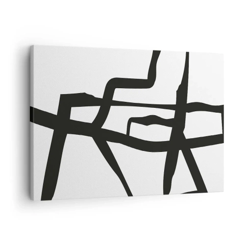 Cuadro sobre lienzo - Impresión de Imagen - Patrón minimalista en blanco y negro con líneas geométricas. - 70x50cm - Construcción en blanco y negro - Decoración de pared moderna para salón y dormitorio ARTTOR
