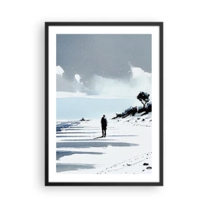 Póster en marco negro - Una figura solitaria en la playa en tonos de acuarela. - 50x70cm - Solo conmigo mismo - Decoración de pared moderna para salón y dormitorio ARTTOR
