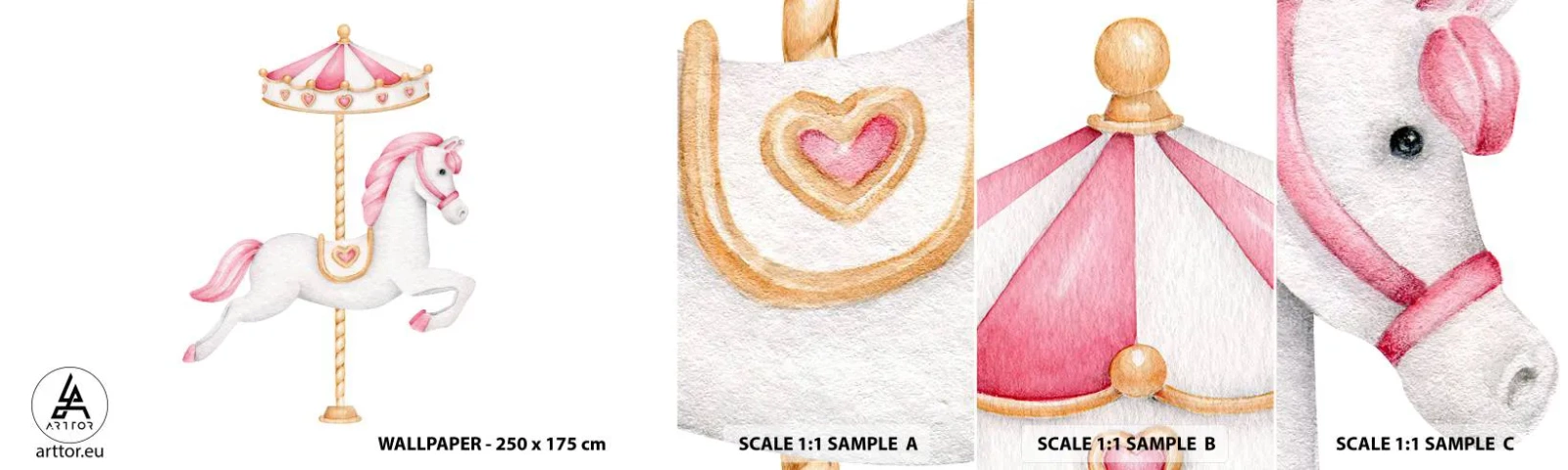 Muestra De Fotomural Standard Eco - Partió al galope - Caballo, tiovivo, De niña - 100x30 cm