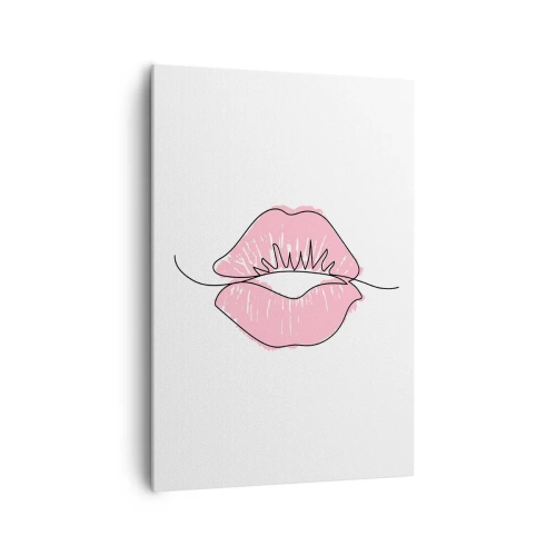 Cuadro sobre lienzo - Impresión de Imagen - Dibujo de labios minimalista en tono rosa. - 70x100cm - ¿Listo para un beso? - Decoración de pared moderna para salón y dormitorio ARTTOR