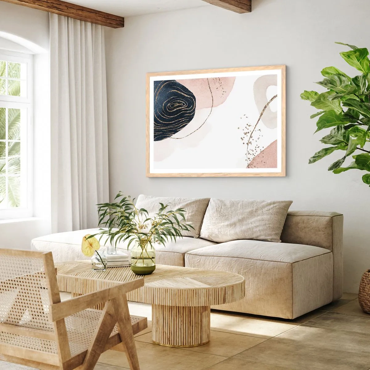 Póster en marco roble claro - Todo fluye - 50x40 cm