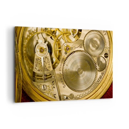 Cuadro sobre lienzo - Impresión de Imagen - Mecanismo de reloj con engranajes y detalles visibles. - 120x80cm - Siga el ritmo de los tiempos - Decoración de pared moderna para salón y dormitorio ARTTOR