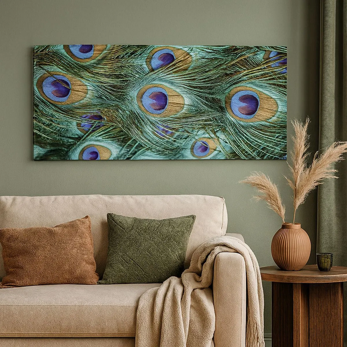 Cuadro sobre lienzo - Impresión de Imagen - Mirada de pavo real - 100x40 cm