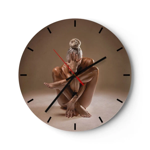 Reloj de pared - Reloj de vidrio - Una mujer en pose artística sobre un fondo neutro. - 30x30cm - Unidad de cuerpo y espíritu - Decoración de pared moderna para salón, cocina y dormitorio ARTTOR