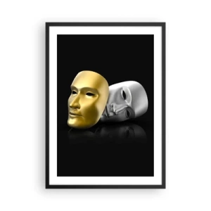 Póster en marco negro - Máscara de oro y plata sobre fondo negro. - 50x70cm - La vida es un teatro - Decoración de pared moderna para salón y dormitorio ARTTOR