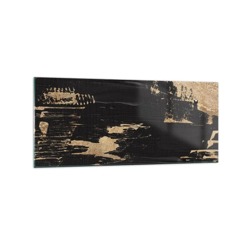 Cuadro sobre vidrio - Impresiones sobre Vidrio - Composición abstracta en tonos negros y dorados. - 120x50cm - Un rastro de tacto - Decoración de pared moderna para salón y dormitorio ARTTOR