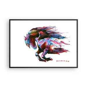 Póster en marco negro - Un caballo en colores abstractos dinámicos que simboliza la libertad. - 100x70cm - En éxtasis - Decoración de pared moderna para salón y dormitorio ARTTOR