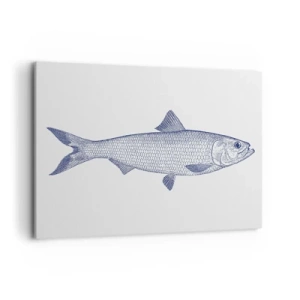 Cuadro sobre lienzo - Impresión de Imagen - Ilustración de un pez en tonos azules sobre un fondo claro. - 100x70cm - Saludos desde los mares del norte - Decoración de pared moderna para salón y dormitorio ARTTOR