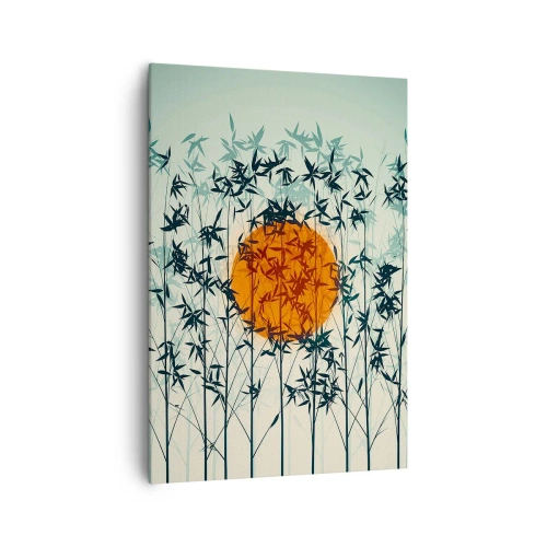 Cuadro sobre lienzo - Impresión de Imagen - Sol naranja entre las ramas de bambú. - 70x100cm - El sol de Japón - Decoración de pared moderna para salón y dormitorio ARTTOR