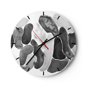 Reloj de pared - Reloj de vidrio - Formas orgánicas grises que se asemejan a piedras. - 30x30cm - Abstracción pétrea - Decoración de pared moderna para salón, cocina y dormitorio ARTTOR