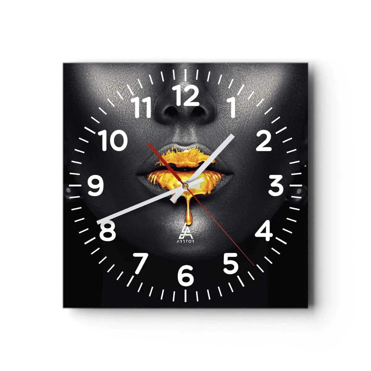 Reloj de pared - Reloj de vidrio - Labios de oro - 30x30 cm