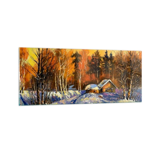 Cuadro sobre vidrio - Impresiones sobre Vidrio - Una impresión invernal al sol - 100x40 cm
