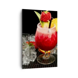 Cuadro sobre lienzo - Impresión de Imagen - Un cóctel colorido con fresas, hielo y piña. - 80x120cm - Conjurar el sabor - Decoración de pared moderna para salón y dormitorio ARTTOR