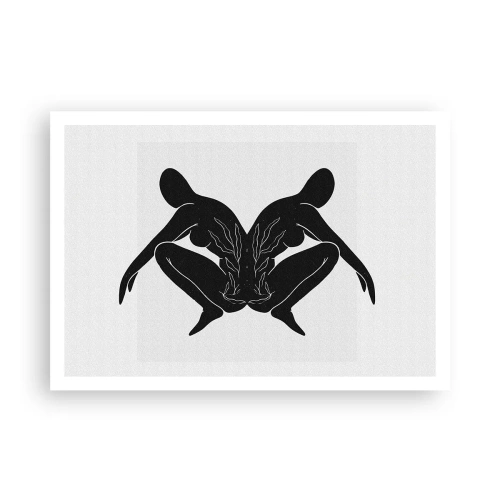 Póster - Siluetas negras en posición simétrica sobre un fondo blanco. - 100x70cm - Un alma compartida - Decoración de pared moderna para salón y dormitorio ARTTOR