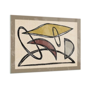 Cuadro sobre vidrio - Impresiones sobre Vidrio - Abstracción geométrica en amarillo y rojo. - 100x70cm - Verticales y niveles - Decoración de pared moderna para salón y dormitorio ARTTOR