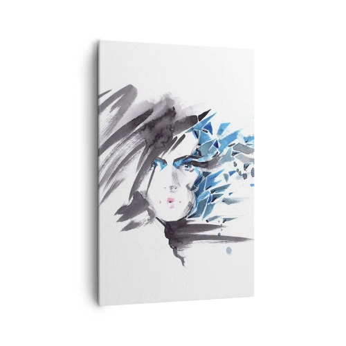 Cuadro sobre lienzo - Impresión de Imagen - Pintura facial artística de acuarela con acentos azules. - 80x120cm - Un sensual retrato en gris y azul - Decoración de pared moderna para salón y dormitorio ARTTOR