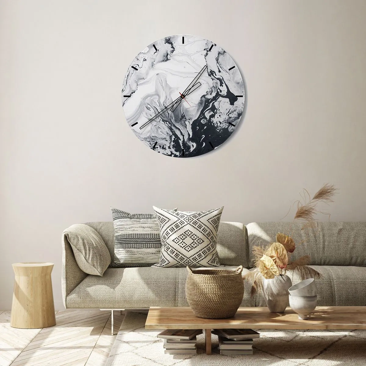 Reloj de pared - Reloj de vidrio - Un patrón abstracto en tonos de blanco y negro que se asemeja al mármol. - 30x30cm - Dentro de la Tierra - Decoración de pared moderna para salón, cocina y dormitorio ARTTOR