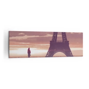 Cuadro sobre lienzo - Impresión de Imagen - Una figura mirando la Torre Eiffel a la luz del sol poniente. - 160x50cm - Sólo ellas dos - Decoración de pared moderna para salón y dormitorio ARTTOR