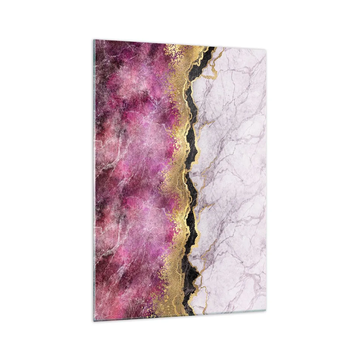 Cuadro sobre vidrio - Impresiones sobre Vidrio - Mármol abstracto en tonos rosa con acentos dorados. - 70x100cm - En la frontera - Decoración de pared moderna para salón y dormitorio ARTTOR
